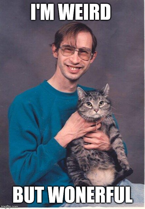 Weird | I'M WEIRD; BUT WONERFUL | image tagged in cat-nerd,funny memes | made w/ Imgflip meme maker