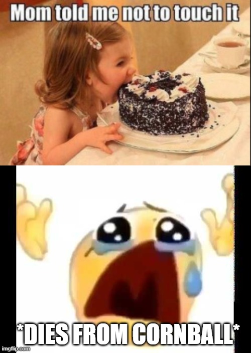 Holy Cornball | *DIES FROM CORNBALL* | image tagged in cursed crying emoji | made w/ Imgflip meme maker