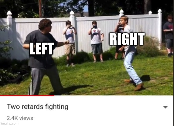 Nothing will be solved unless we stopped hating each other and worked together. | RIGHT; LEFT | image tagged in two retards fighting | made w/ Imgflip meme maker