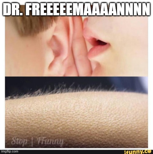 half-life fans when things get quiet really fast: | DR. FREEEEEMAAAANNNN | image tagged in hair stand up | made w/ Imgflip meme maker