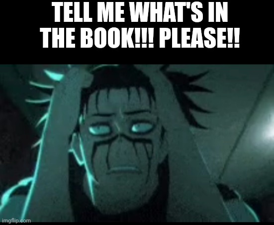 TELL ME WHAT'S IN THE BOOK!!! PLEASE!! | made w/ Imgflip meme maker