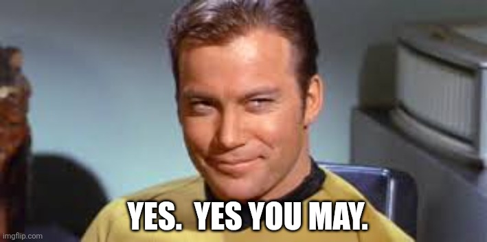 Captain Kirk  | YES.  YES YOU MAY. | image tagged in captain kirk | made w/ Imgflip meme maker