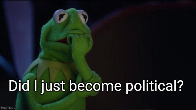 Check my latest images | Did I just become political? | image tagged in kermit worried face | made w/ Imgflip meme maker