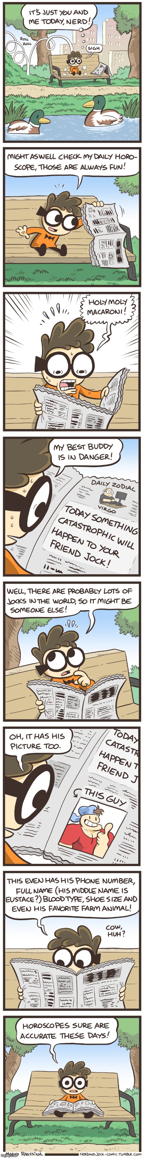 image tagged in nerd,bench,newspaper,horoscope,jock,uh oh | made w/ Imgflip meme maker