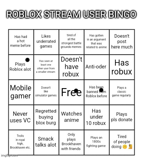 I call people slurs with VC | image tagged in roblox stream user bingo | made w/ Imgflip meme maker