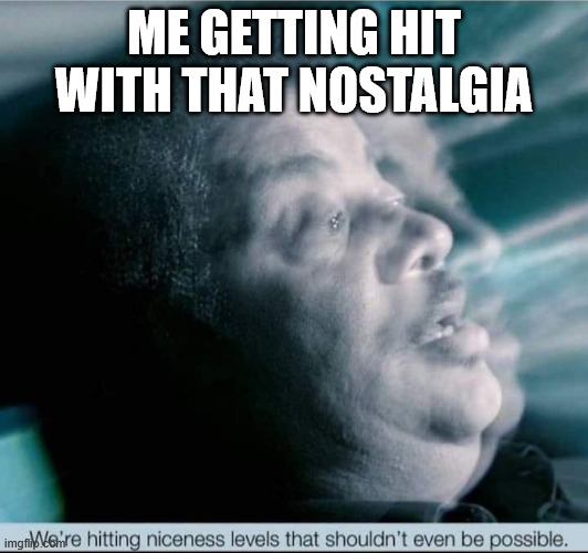 We're hitting niceness level that shouldn't even be possible. | ME GETTING HIT WITH THAT NOSTALGIA | image tagged in we're hitting niceness level that shouldn't even be possible | made w/ Imgflip meme maker