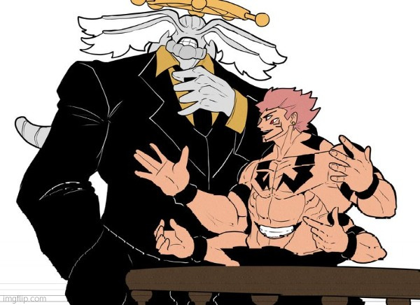 New temp | image tagged in sukuna and mahoraga in court | made w/ Imgflip meme maker