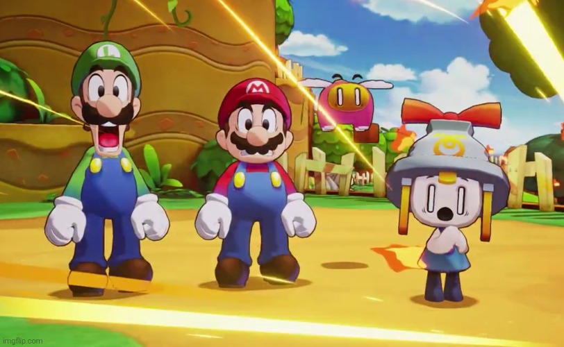 Mario, Luigi, Connie and Snoutlet suprised | image tagged in mario luigi connie and snoutlet suprised | made w/ Imgflip meme maker