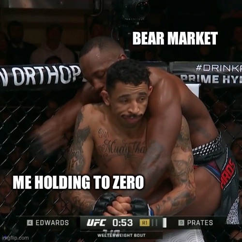 Bear market upon us | BEAR MARKET; ME HOLDING TO ZERO | image tagged in prates edwards,ufc,crypto | made w/ Imgflip meme maker