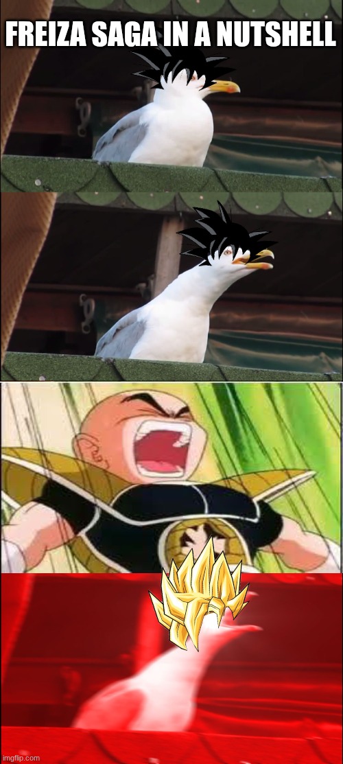 Inhaling Seagull | FREIZA SAGA IN A NUTSHELL | image tagged in memes,inhaling seagull | made w/ Imgflip meme maker