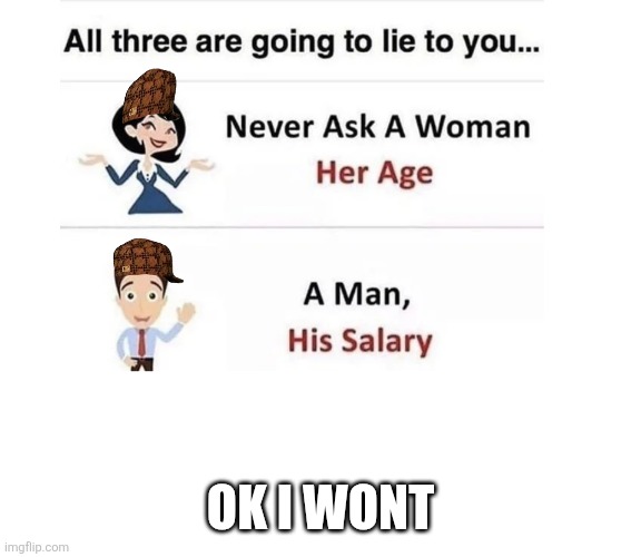 Hi | OK I WONT | image tagged in never ask | made w/ Imgflip meme maker