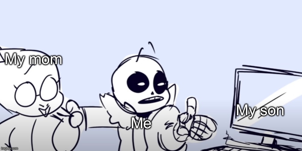 Me when my mom finds out | My mom; My son; Me | image tagged in sans computer | made w/ Imgflip meme maker