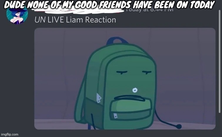 UN LIVE Liam reaction | DUDE NONE OF MY GOOD FRIENDS HAVE BEEN ON TODAY | image tagged in un live liam reaction | made w/ Imgflip meme maker