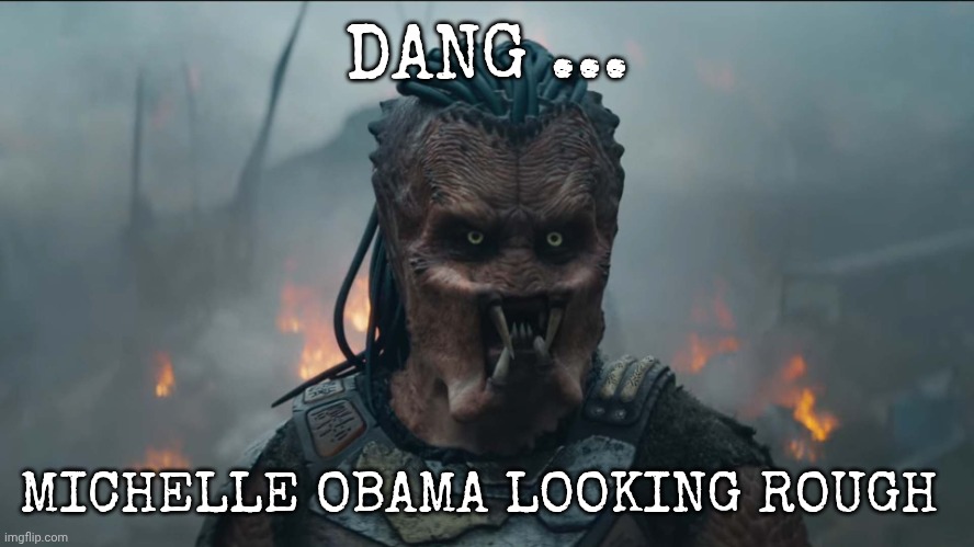 Michelle Obama meme | DANG ... MICHELLE OBAMA LOOKING ROUGH | image tagged in predator | made w/ Imgflip meme maker
