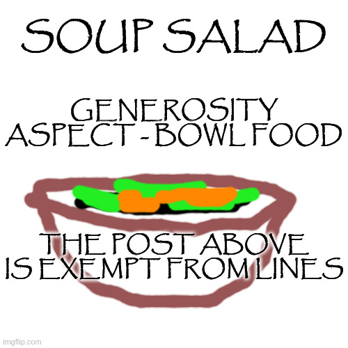 SOUP SALAD; GENEROSITY ASPECT - BOWL FOOD; THE POST ABOVE IS EXEMPT FROM LINES | made w/ Imgflip meme maker