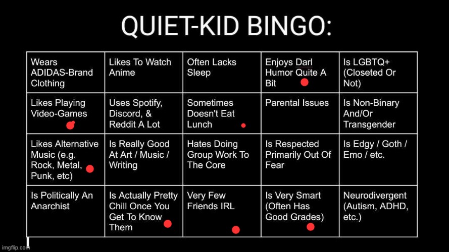 ough | image tagged in quiet kid bingo | made w/ Imgflip meme maker