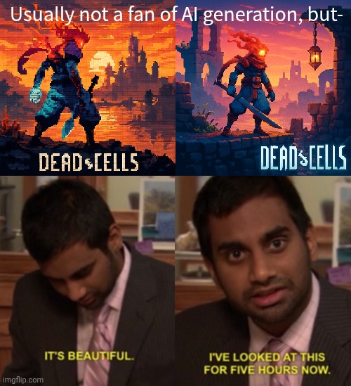 I'm scared, but impressed at the same time that the generator got it spot on in two small words | Usually not a fan of AI generation, but- | image tagged in i've looked at this for 5 hours now | made w/ Imgflip meme maker