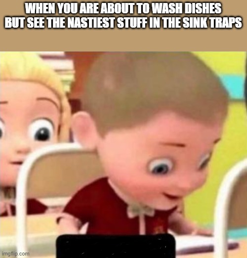 Well frick | WHEN YOU ARE ABOUT TO WASH DISHES BUT SEE THE NASTIEST STUFF IN THE SINK TRAPS | image tagged in memes,funny memes,oh no,nasty,dishes,please help me | made w/ Imgflip meme maker