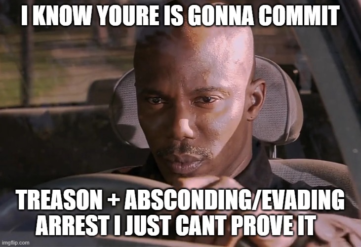 I know youre gonna do it... | I KNOW YOURE IS GONNA COMMIT; TREASON + ABSCONDING/EVADING ARREST I JUST CANT PROVE IT | image tagged in doakes | made w/ Imgflip meme maker