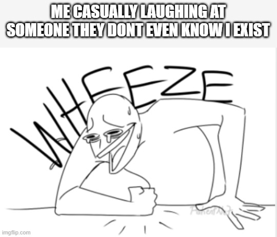 wheeze | ME CASUALLY LAUGHING AT SOMEONE THEY DONT EVEN KNOW I EXIST | image tagged in wheeze,memes,funny,fun | made w/ Imgflip meme maker
