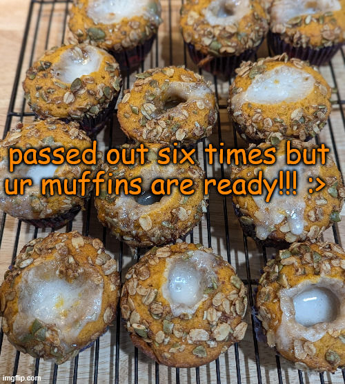 passed out six times but ur muffins are ready!!! :> | made w/ Imgflip meme maker