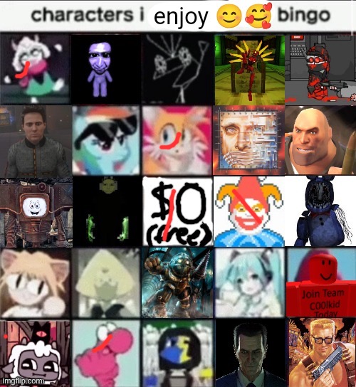in god WE all fw the nerds mascot | image tagged in characters i enjoy bingo | made w/ Imgflip meme maker