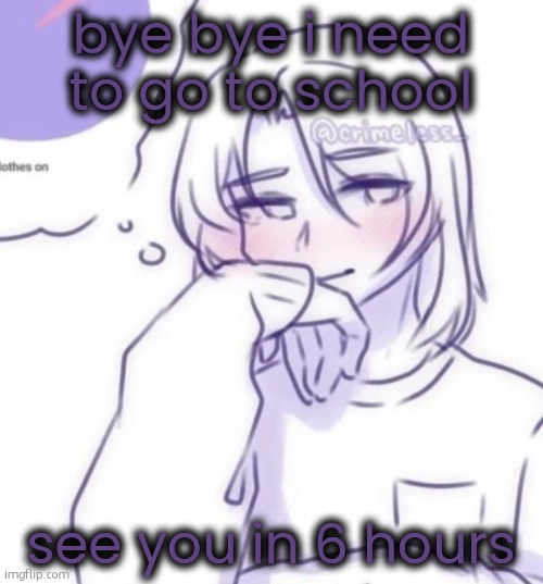 Smug look | bye bye i need to go to school; see you in 6 hours | image tagged in smug look | made w/ Imgflip meme maker