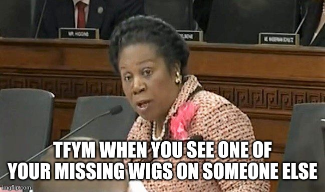 Sheila Jackson Lee  | TFYM WHEN YOU SEE ONE OF YOUR MISSING WIGS ON SOMEONE ELSE | image tagged in sheila jackson lee | made w/ Imgflip meme maker