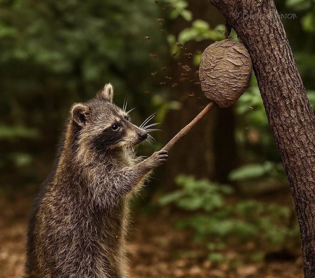 Racoon poking a hornets nest Blank Meme Template