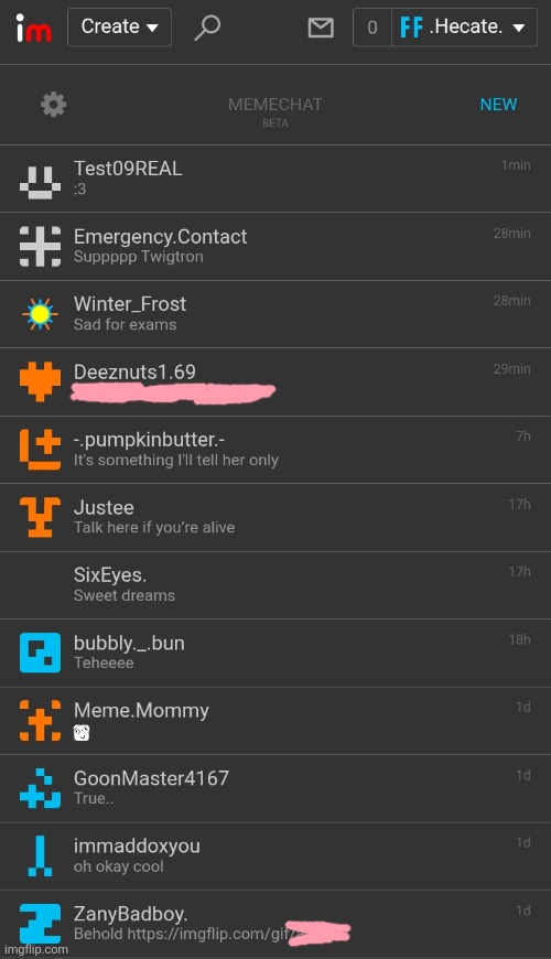 Cremechat reveal, also  why are 7 w*men in my recent mc | made w/ Imgflip meme maker