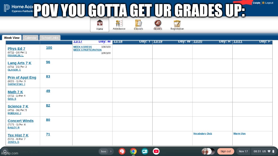 POV YOU GOTTA GET UR GRADES UP: | made w/ Imgflip meme maker