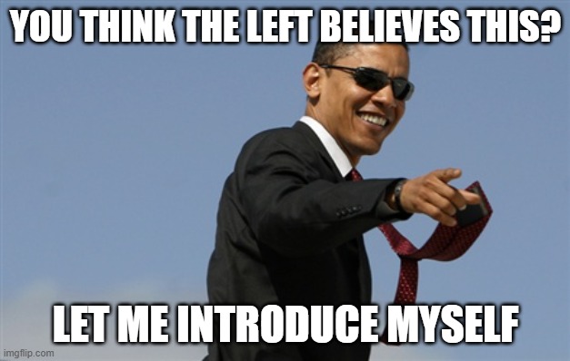 Cool Obama Meme | YOU THINK THE LEFT BELIEVES THIS? LET ME INTRODUCE MYSELF | image tagged in memes,cool obama | made w/ Imgflip meme maker
