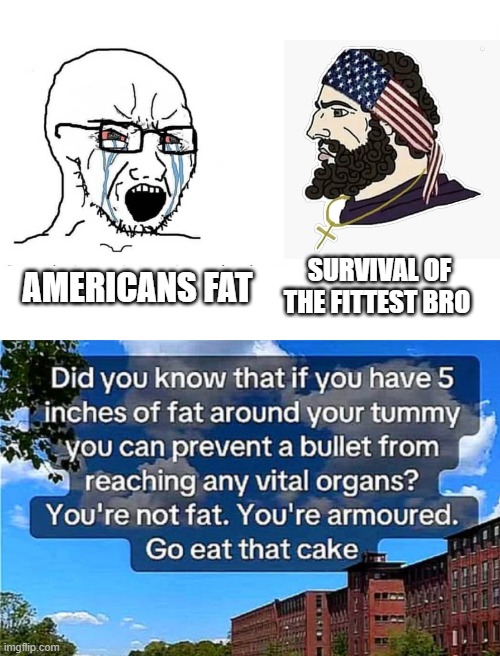 them europeans sure be missing out | AMERICANS FAT; SURVIVAL OF THE FITTEST BRO | image tagged in soyboy vs yes chad,bruh,america,europe,memes | made w/ Imgflip meme maker