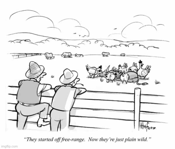 When chickens go feral… | image tagged in comics,ranchers,chickens,feral,carnivores,free range | made w/ Imgflip meme maker