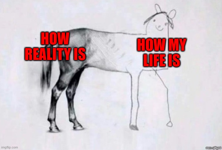 Horse Drawing | HOW REALITY IS; HOW MY LIFE IS | image tagged in horse drawing | made w/ Imgflip meme maker