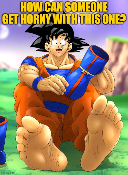 Goku Feet | HOW CAN SOMEONE GET HORNY WITH THIS ONE? | image tagged in goku feet | made w/ Imgflip meme maker