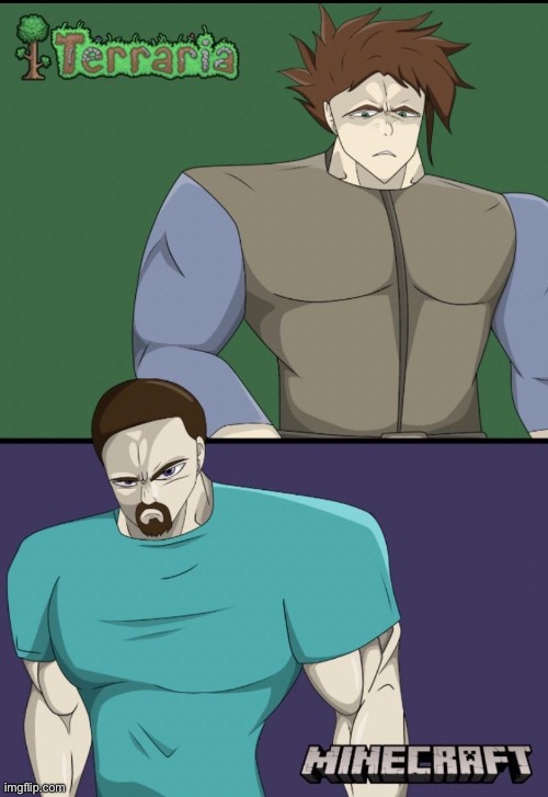 Terraria Guy vs Steve | image tagged in anime,terraria,minecraft steve | made w/ Imgflip meme maker