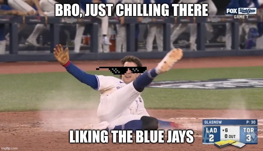 Toronto Blue Jays | BRO, JUST CHILLING THERE; LIKING THE BLUE JAYS | image tagged in blue jays | made w/ Imgflip meme maker