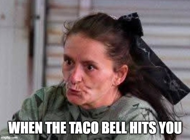 When taco bell hits meme | WHEN THE TACO BELL HITS YOU | image tagged in taco bell,diarrhea | made w/ Imgflip meme maker