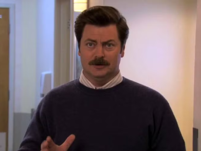 Ron Swanson talking Blank Meme Template