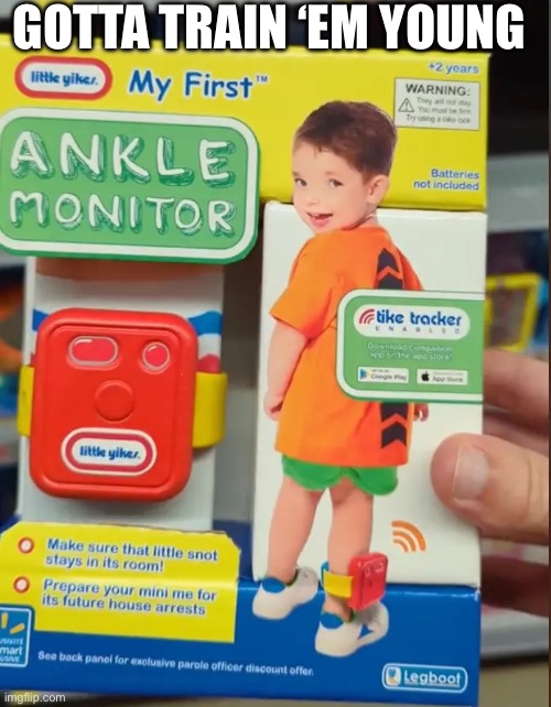 GOTTA TRAIN ‘EM YOUNG | image tagged in ankle,monitor,child | made w/ Imgflip meme maker