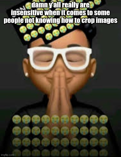 I'm crine | damn y'all really are insensitive when it comes to some people not knowing how to crop images | image tagged in i'm crine | made w/ Imgflip meme maker
