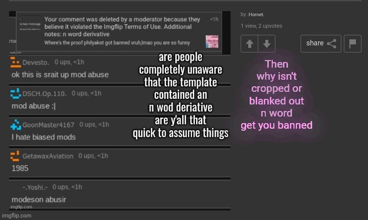 Then why isn't cropped or blanked out n word get you banned | made w/ Imgflip meme maker