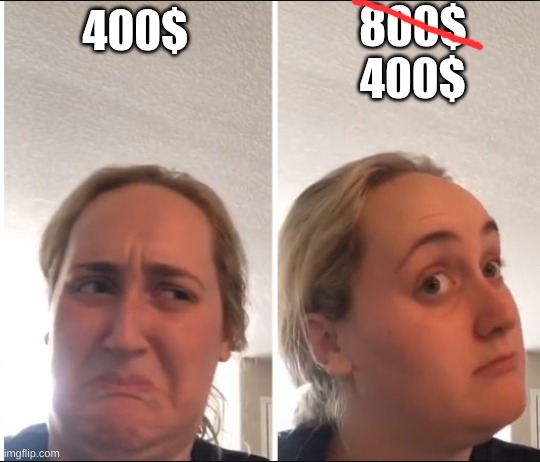 Kombucha Girl | 800$
400$; 400$ | image tagged in kombucha girl | made w/ Imgflip meme maker