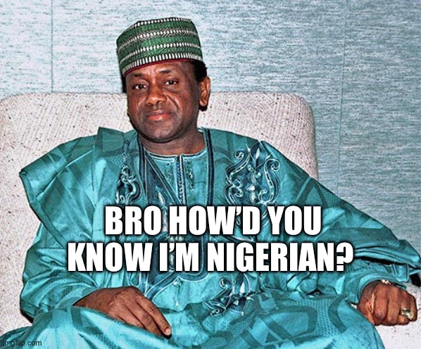 Advance fee scam | BRO HOW’D YOU KNOW I’M NIGERIAN? | image tagged in nigerian prince,nigeria,memes,dna | made w/ Imgflip meme maker