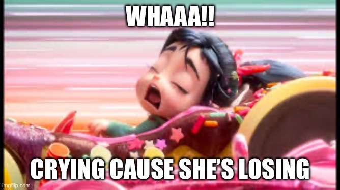 Penelope asleep | WHAAA!! CRYING CAUSE SHE’S LOSING | image tagged in car,candy crush,wreck it ralph | made w/ Imgflip meme maker