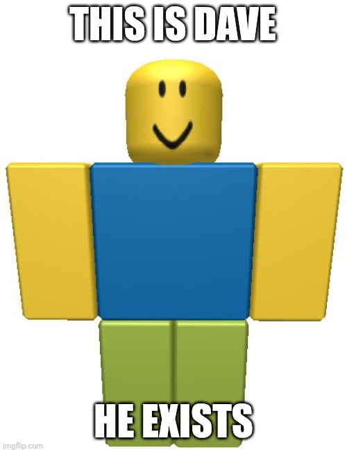 ROBLOX Noob | THIS IS DAVE; HE EXISTS | image tagged in roblox noob | made w/ Imgflip meme maker