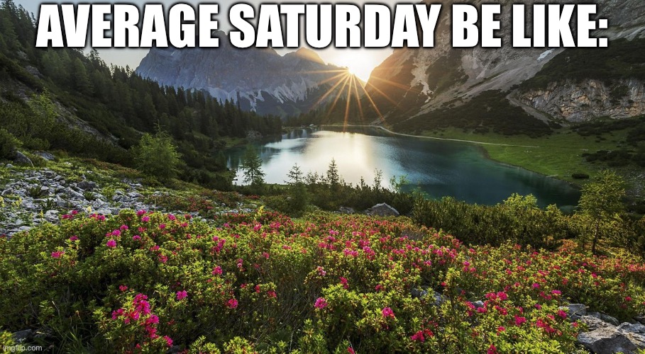 no school | AVERAGE SATURDAY BE LIKE: | image tagged in nature landscape,no school,memes,funny,new template,saturday | made w/ Imgflip meme maker