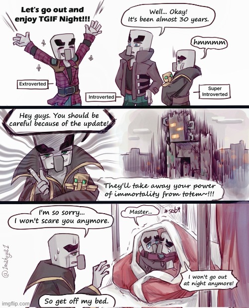 Here's fanart | image tagged in illagers afraid of creaking | made w/ Imgflip meme maker