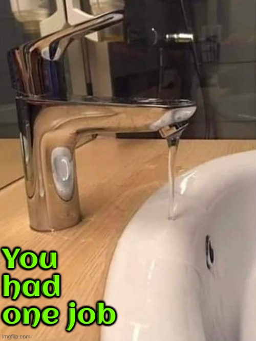 Sink Fail | You had one job | image tagged in you had one job just the one,you had one job,epic fail,task failed successfully,you're fired,plumber | made w/ Imgflip meme maker